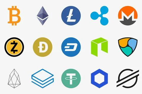 Cryptocurrency vector icon set on white background Illustrazione stock