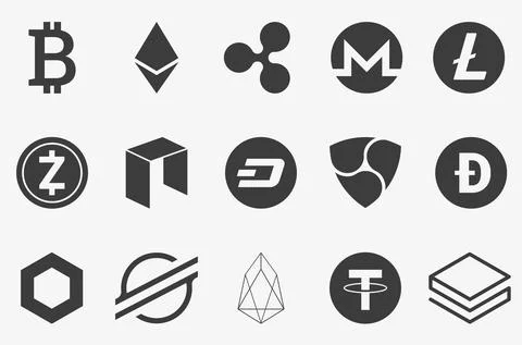 Cryptocurrency vector icon set on white background Stock Illustration