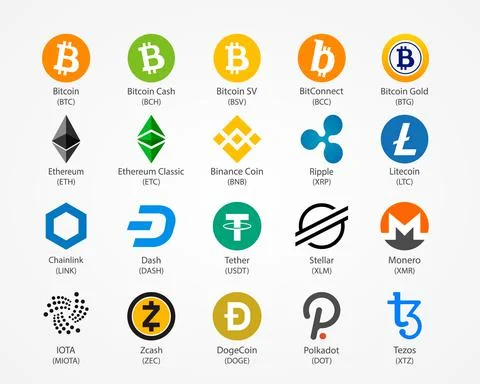 Cryptocurrency vector icons isolated on white background. Stock Illustration