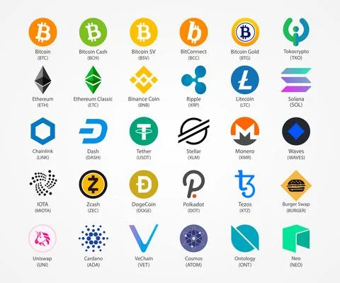 Cryptocurrency vector icons isolated on white background. Stock Illustration