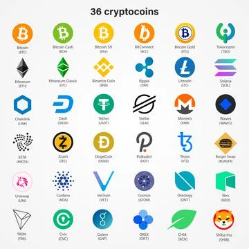 Cryptocurrency vector icons isolated on white background. Illustrazione stock