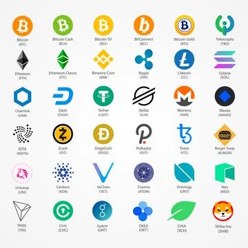Cryptocurrency vector icons isolated on white background. Stock Illustration