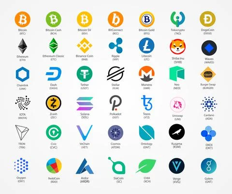 Cryptocurrency vector icons isolated on white background. Stock Illustration