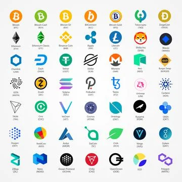 Cryptocurrency vector icons isolated on white background. Stock Illustration