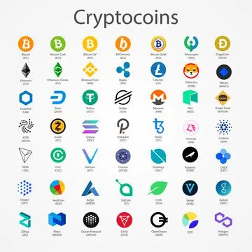 Cryptocurrency vector icons isolated on white background. Stock Illustration
