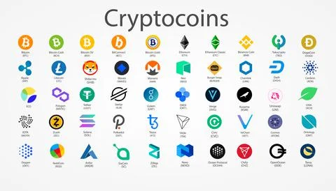 Cryptocurrency vector icons isolated on white background. Stock Illustration