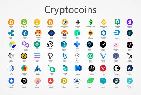 Cryptocurrency vector icons isolated on white background. Stock Illustration