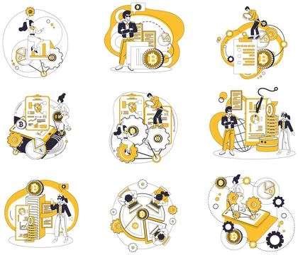 Cryptocurrency vector illustration. Currency Bitcoin, blockchain and cryptocu Stock Illustration