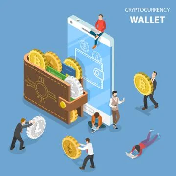 Cryptocurrency wallet flat isometric vector. Stock Illustration