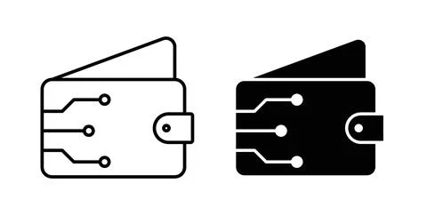 Cryptocurrency wallet icon collection in black, Line icons, flat symbols Stock Illustration