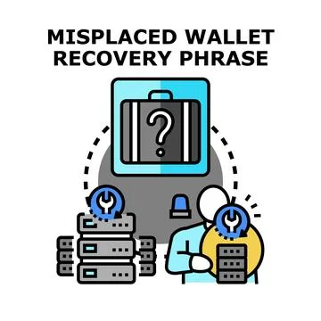 Cryptocurrency wallet recovery phrase problem solving concept Stock Illustration