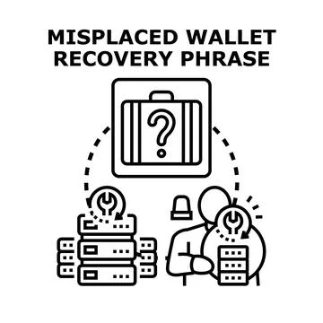Cryptocurrency wallet recovery phrase problem solving concept Stock Illustration