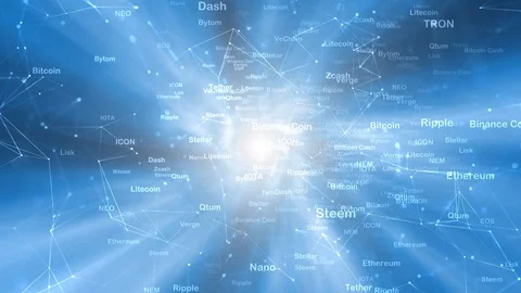 Cryptocurrency word cloud on blue digital computer network background Stock Footage 111295688