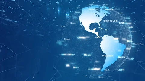 Cryptocurrency word cloud with Earth cyberspace background Stock Footage 123030135
