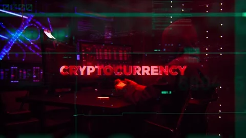 Cryptocurrency Word on Hacker concept technology futuristic data background Stock Footage 343036224