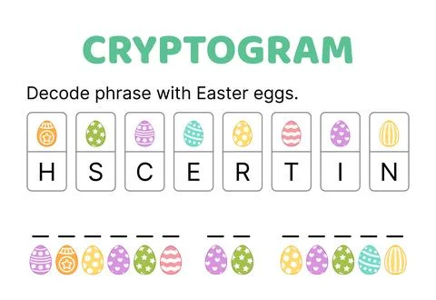 Cryptogram. Easter cryptogram. Decode phrase with Easter eggs. Complete the Stock-Illustration
