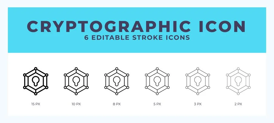 Cryptographic icon with different stroke. Editable stroke. Vector illustratio Illustrazione stock
