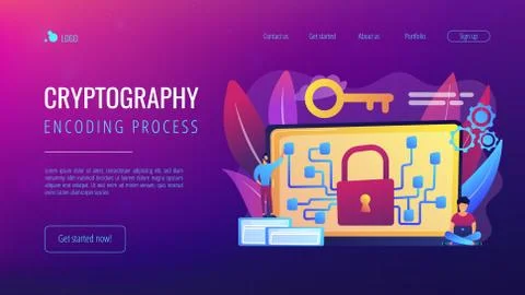 Cryptography and encryption concept landing page. Stock Illustration