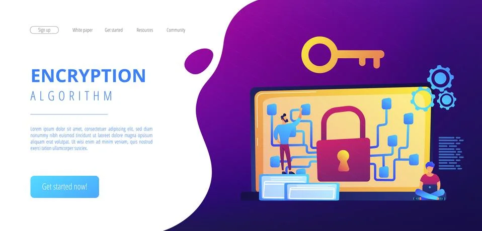 Cryptography and encryption concept landing page. Stock Illustration