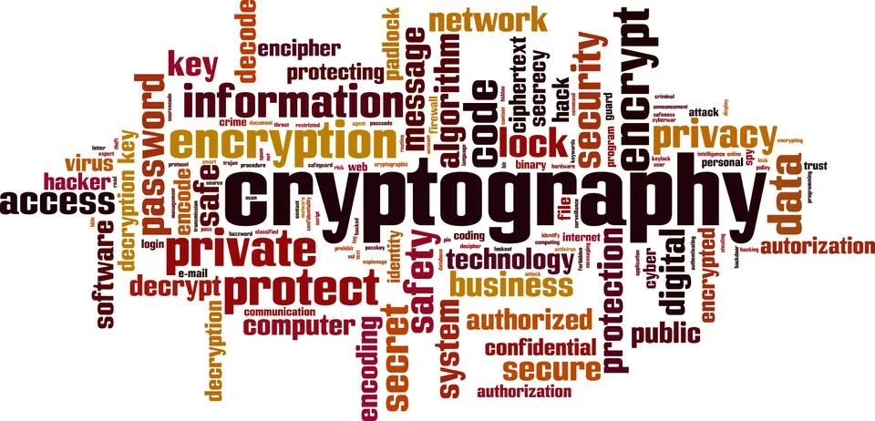 Cryptography word cloud Stock Illustration