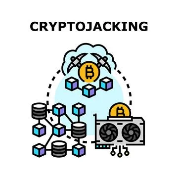 Cryptojacking cyber crime and cryptocurrency mining concept Stock Illustration