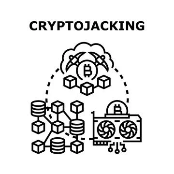 Cryptojacking cyber crime and cryptocurrency mining concept Illustrazione stock