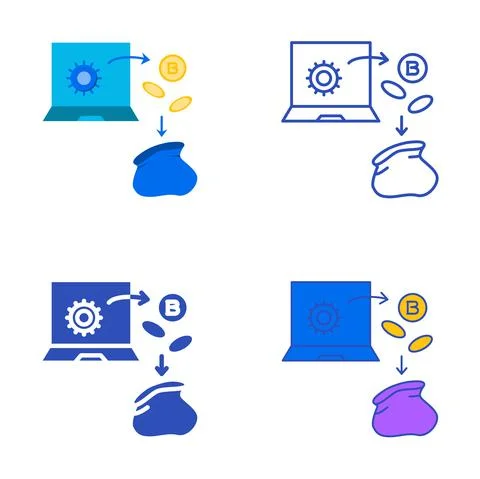 Cryptojacking icon set in flat and line style Stock Illustration