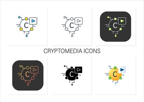 Cryptomedia icons set Stock Illustration