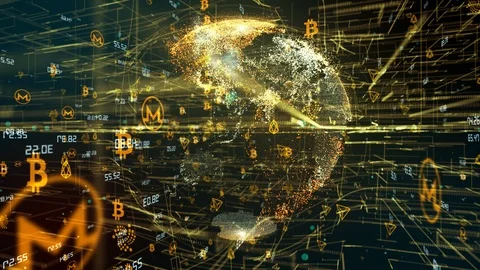 Cryptos cryptocurrency worldwide blockchain EOS, Cardano, Tron, Monero Bitcoin Stock Footage 105985037