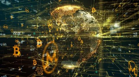 Cryptos cryptocurrency worldwide blockchain EOS, Cardano, Tron, Monero and Bi Ilustración de archivo