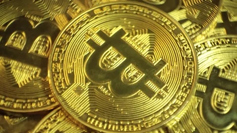 Cryptoсurrency Gold Bitcoins - Btc - Bit Coin. Macro Shots Cryptoсurrency Stock Footage 83213227