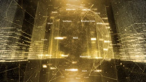 Cryptourrency sphere in digital city Stock Footage 98885735