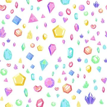 Crystal and gem seamless pattern. Bright texture with crystals and gems Stock Illustration