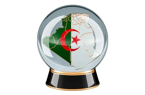 Crystal ball with Algerian map. Forecasting and prediction for Algeria, conce Illustrazione stock