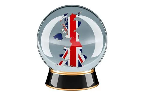Crystal ball with British map. Forecasting and prediction for the Great Br... Stock-Fotos