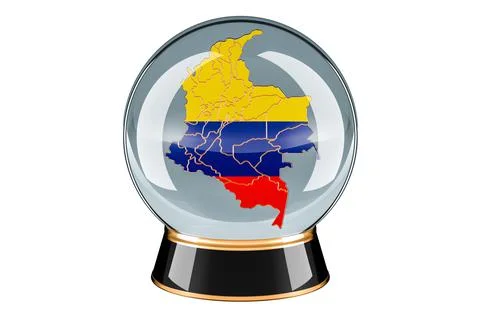 Crystal ball with Colombian map. Forecasting and prediction for Colombia, con Illustrazione stock