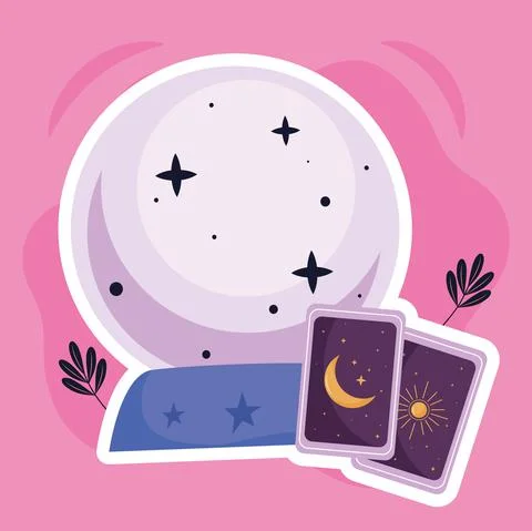Crystal ball with divination cards esoteric icons Stock Illustration