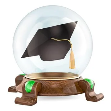 Crystal ball with education hat inside. 3D rendering Stock Illustration