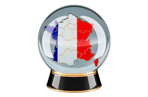 Crystal ball with French map. Forecasting and prediction for France, concept. Illustrazione stock