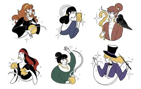 Crystal ball. Future telling. Predict by magic. Gypsy woman. Magician Stock Illustration