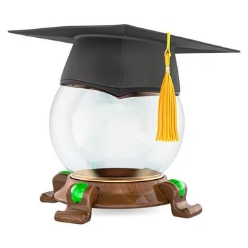 Crystal ball with graduation cap. 3D rendering Stock Illustration