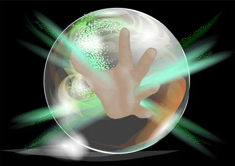 Crystal ball with hand Stock Illustration