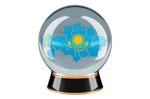 Crystal ball with Kazakh map. Forecasting and prediction for Kazakhstan, conc Illustrazione stock