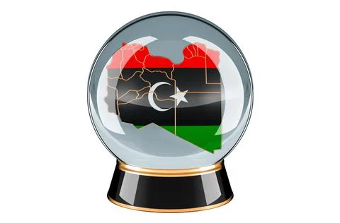 Crystal ball with Libyan map. Forecasting and prediction for Libya, concept.  Illustrazione stock