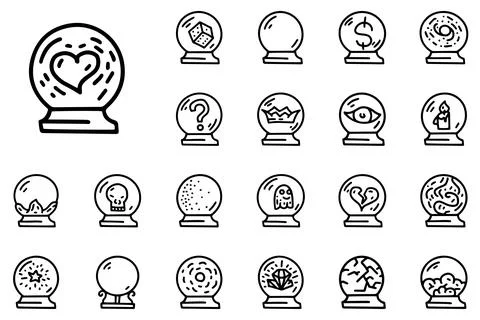 Crystal ball line vector doodle simple icon set Stock Illustration