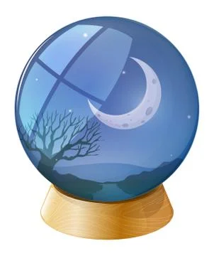 A crystal ball with a moon Stock Illustration