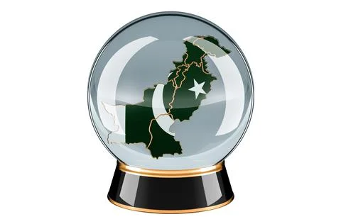 Crystal ball with Pakistani map. Forecasting and prediction for Pakistan, con Illustrazione stock