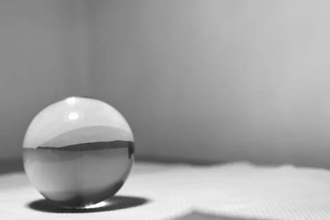 Crystal Ball Shadow Reflection Black White - Minimalist Copy Space Still Life Stock Photos