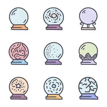 Crystal balls color vector doodle simple icon set Stock Illustration