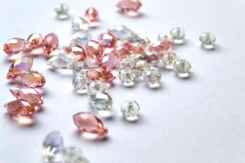 Crystal beads on white background. Macro Stock Photos